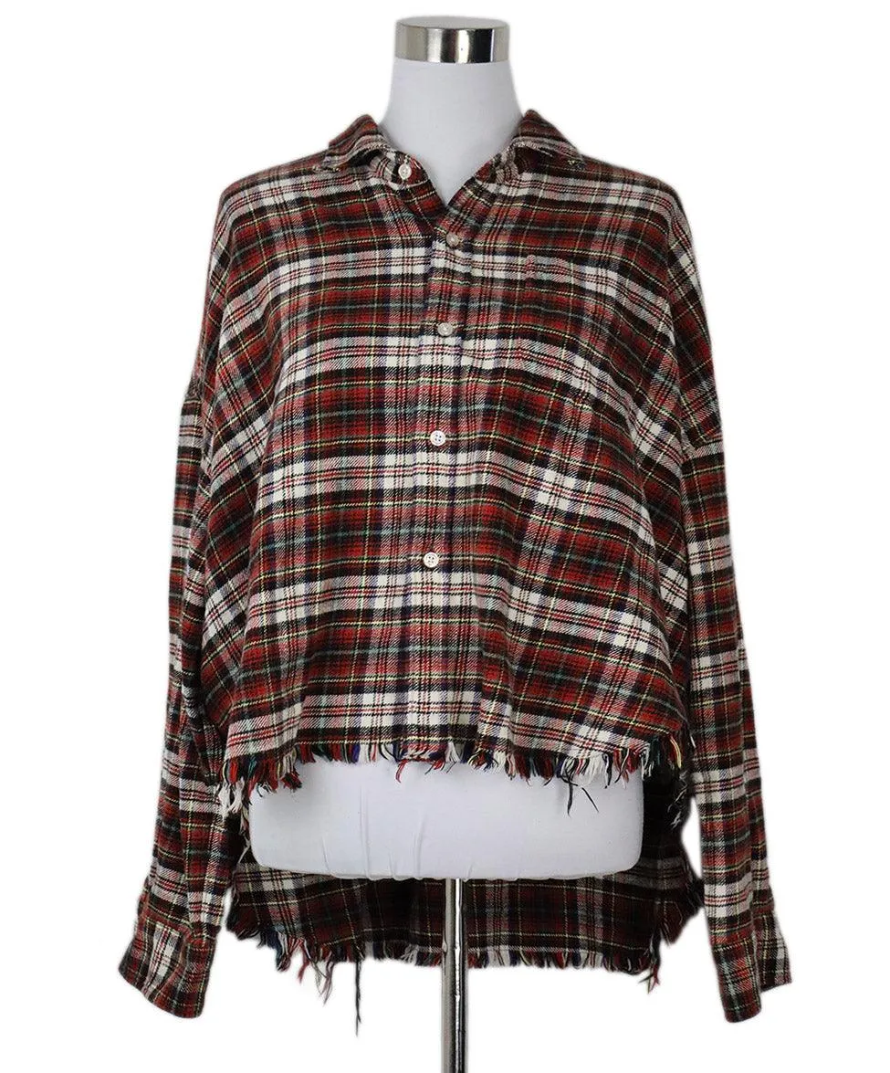 R13 Red & Black Plaid Flannel Shirt sz 2