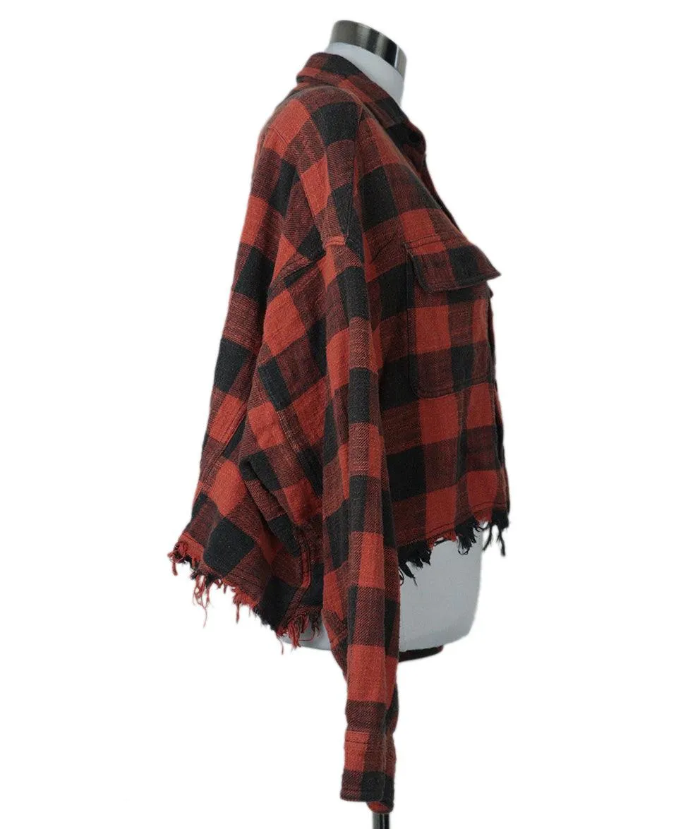 R13 Red & Black Plaid Flannel Shirt sz 4