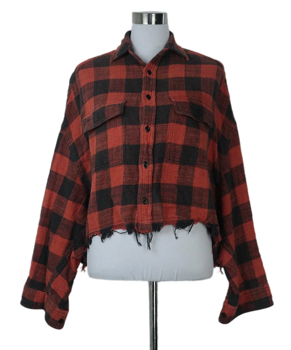 R13 Red & Black Plaid Flannel Shirt sz 4