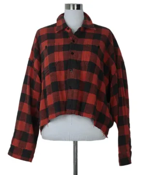 R13 Red & Black Plaid Flannel Shirt sz 6