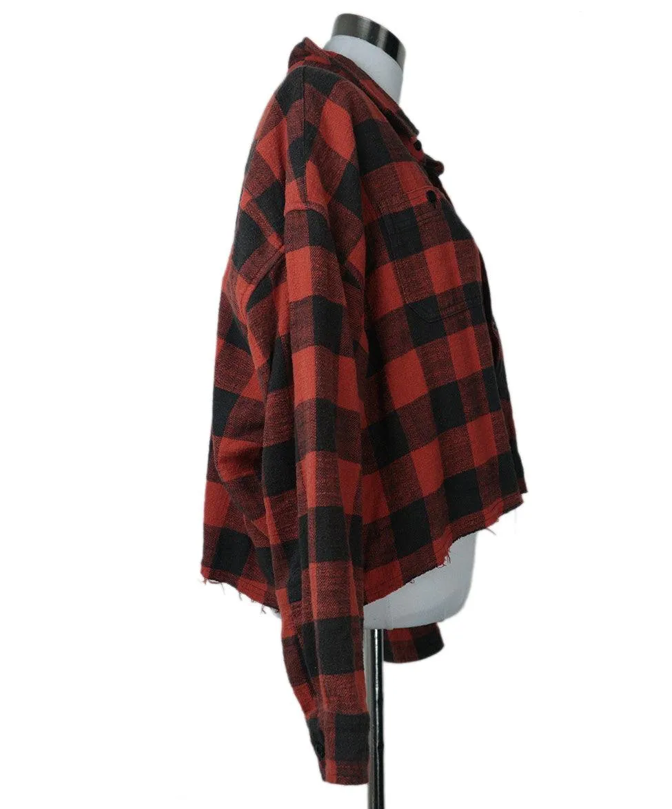 R13 Red & Black Plaid Flannel Shirt sz 6