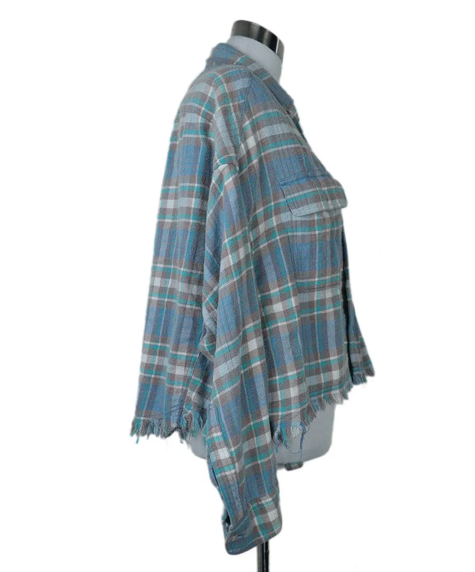 R13 Turquoise Plaid Flannel Shirt sz 4