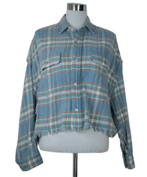 R13 Turquoise Plaid Flannel Shirt sz 4