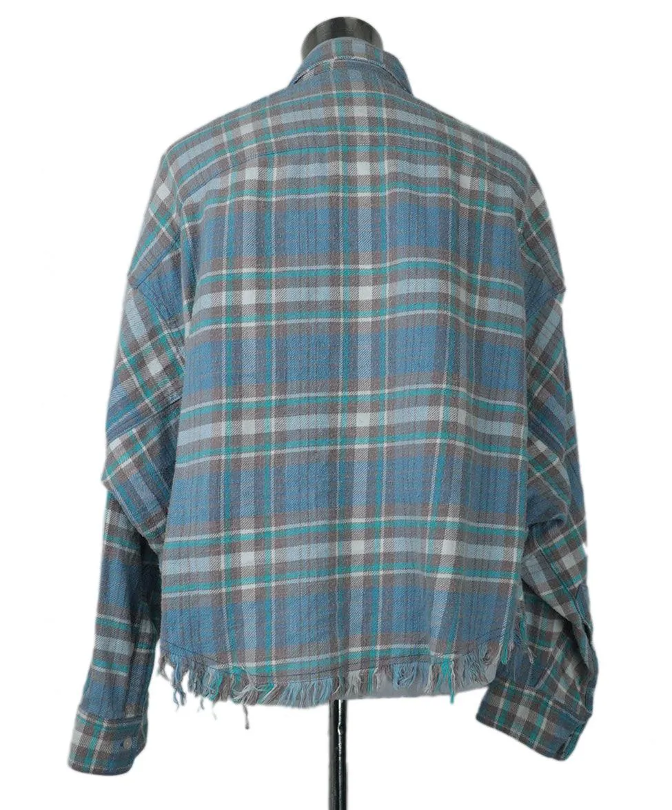 R13 Turquoise Plaid Flannel Shirt sz 4