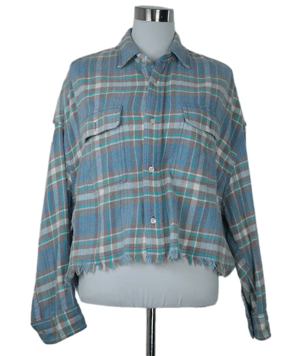 R13 Turquoise Plaid Flannel Shirt sz 4