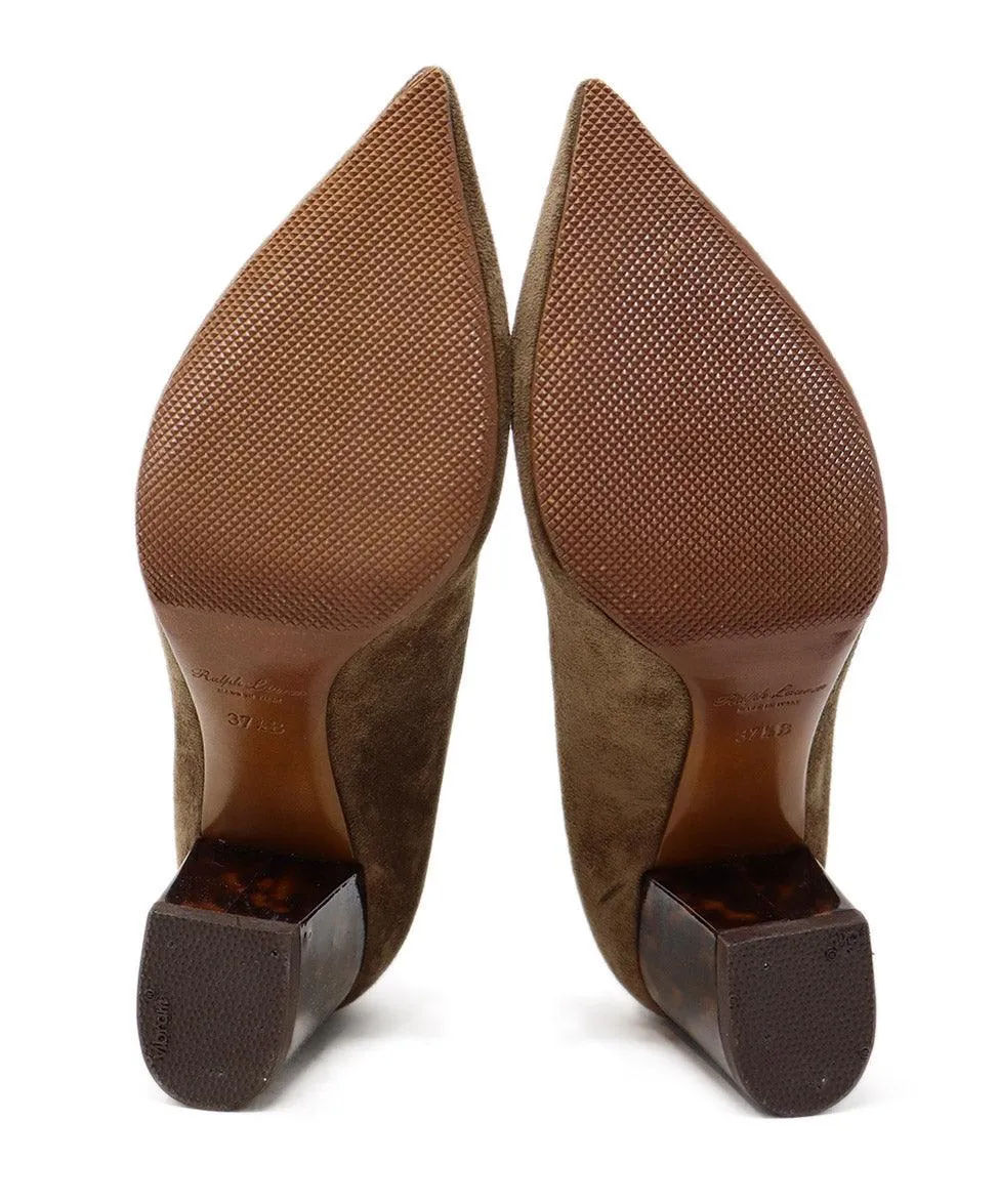Ralph Lauren Brown Suede Tortoise Heels sz 7.5