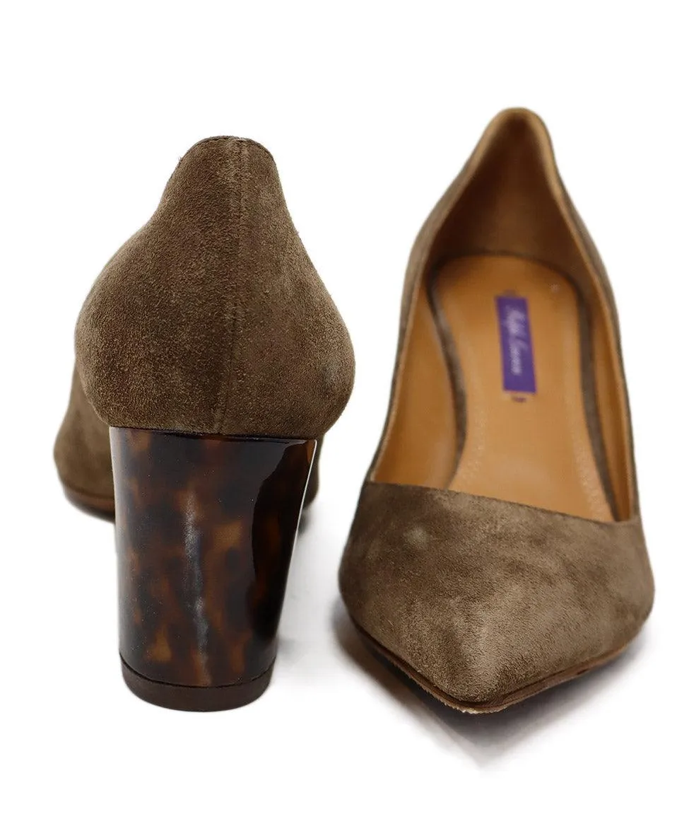 Ralph Lauren Brown Suede Tortoise Heels sz 7.5