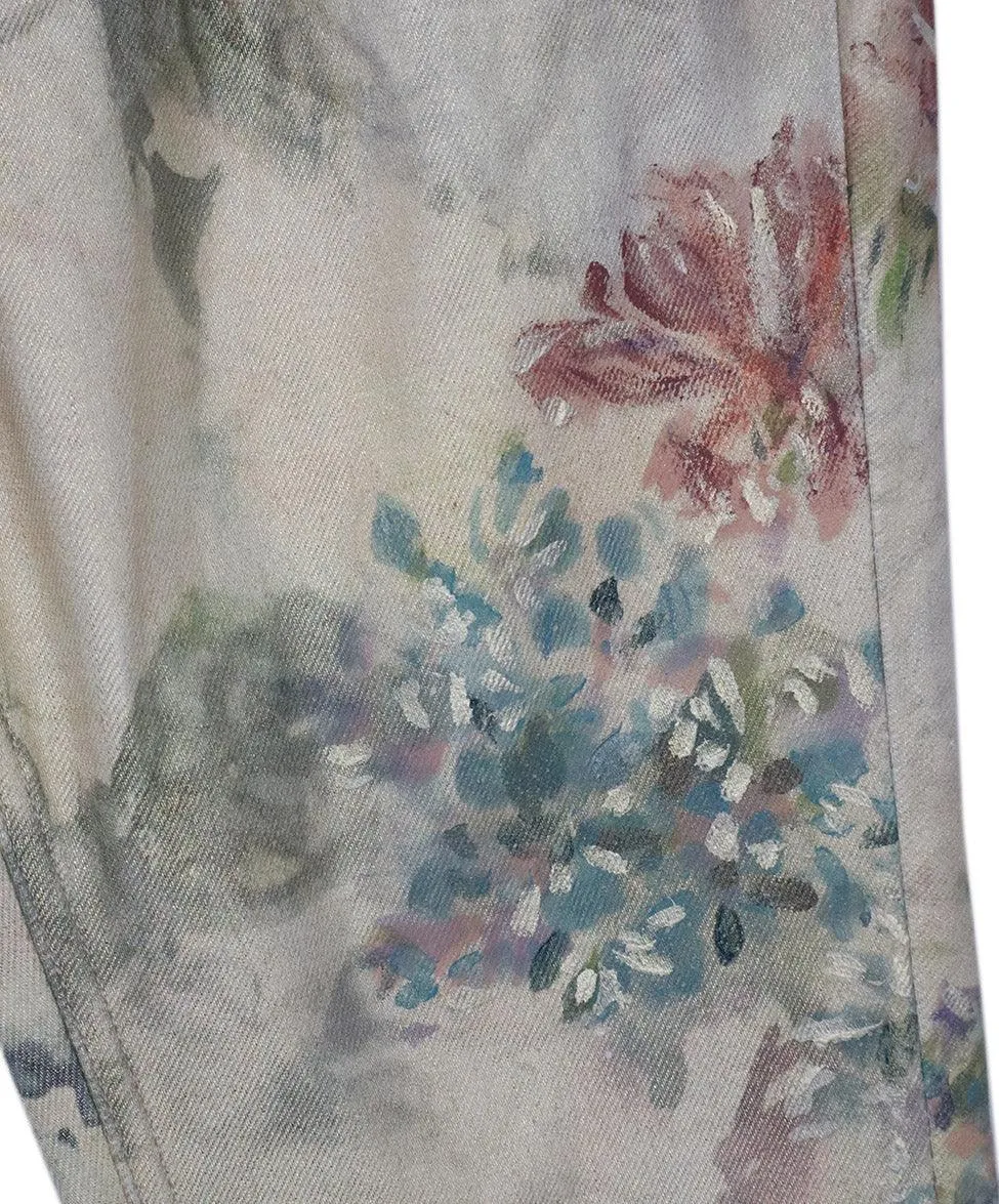 Ralph Lauren Gold Floral Print Denim Pants sz 6