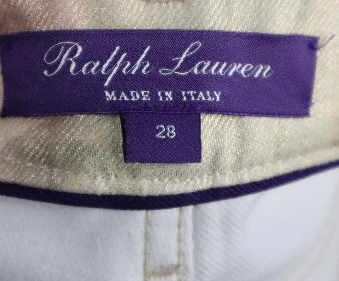 Ralph Lauren Gold Floral Print Denim Pants sz 6