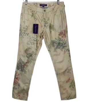 Ralph Lauren Gold Floral Print Denim Pants sz 6