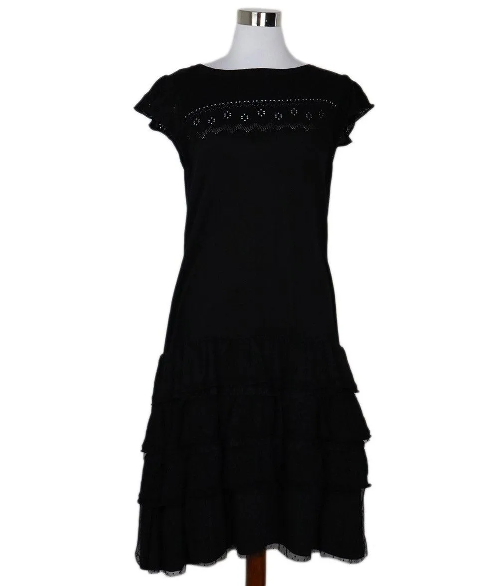 Red Valentino Black Ruffle Tiered Dress sz 10