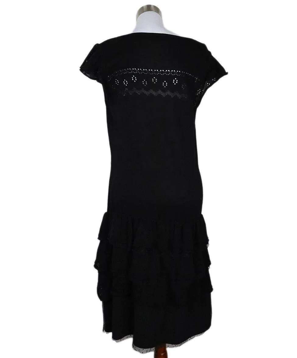 Red Valentino Black Ruffle Tiered Dress sz 10