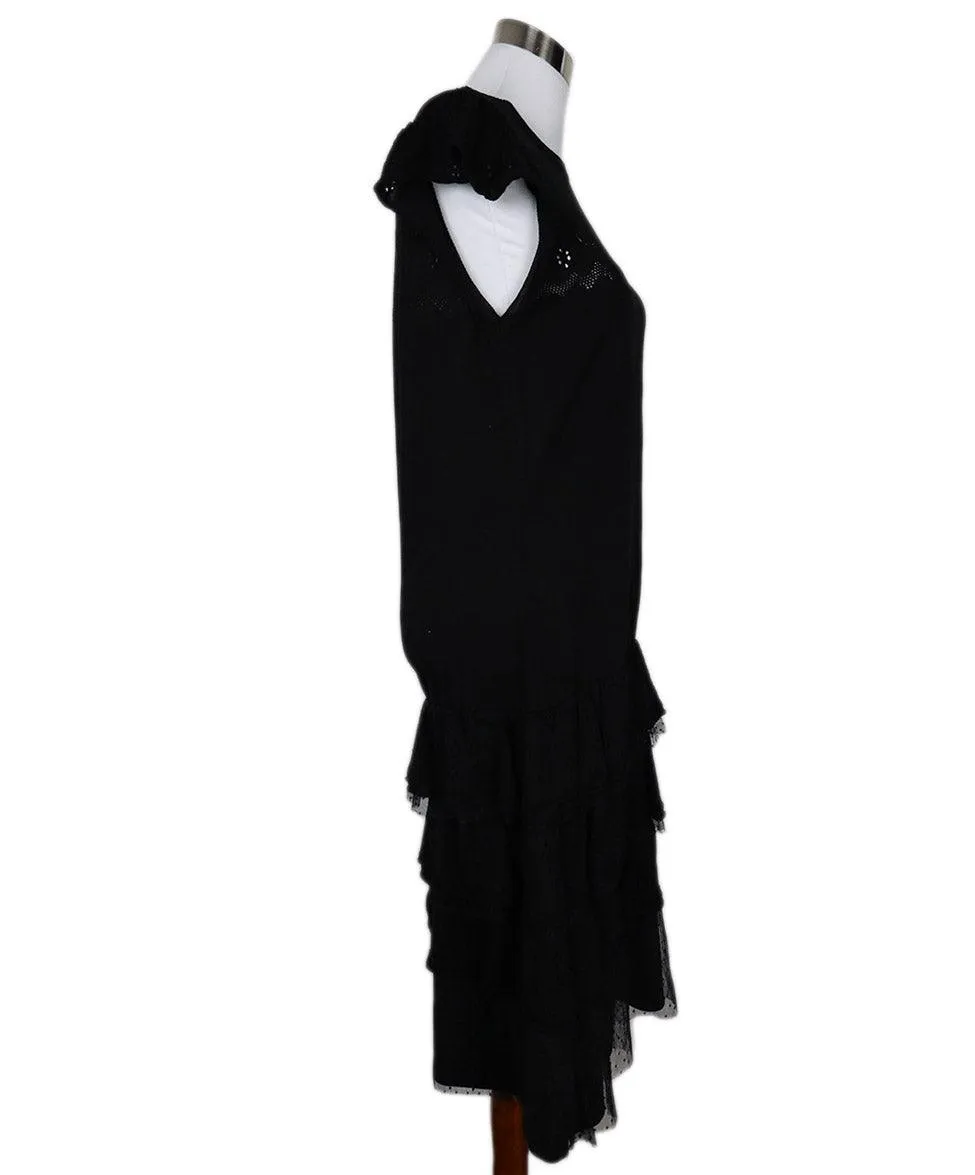 Red Valentino Black Ruffle Tiered Dress sz 10
