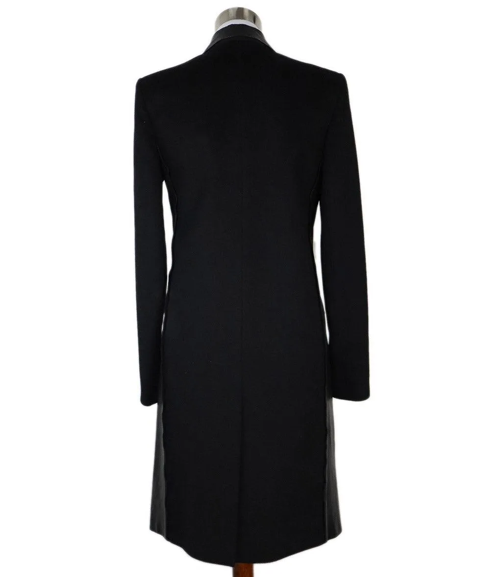 Reed Krakoff Black Cashmere & Leather Trim Coat sz 4