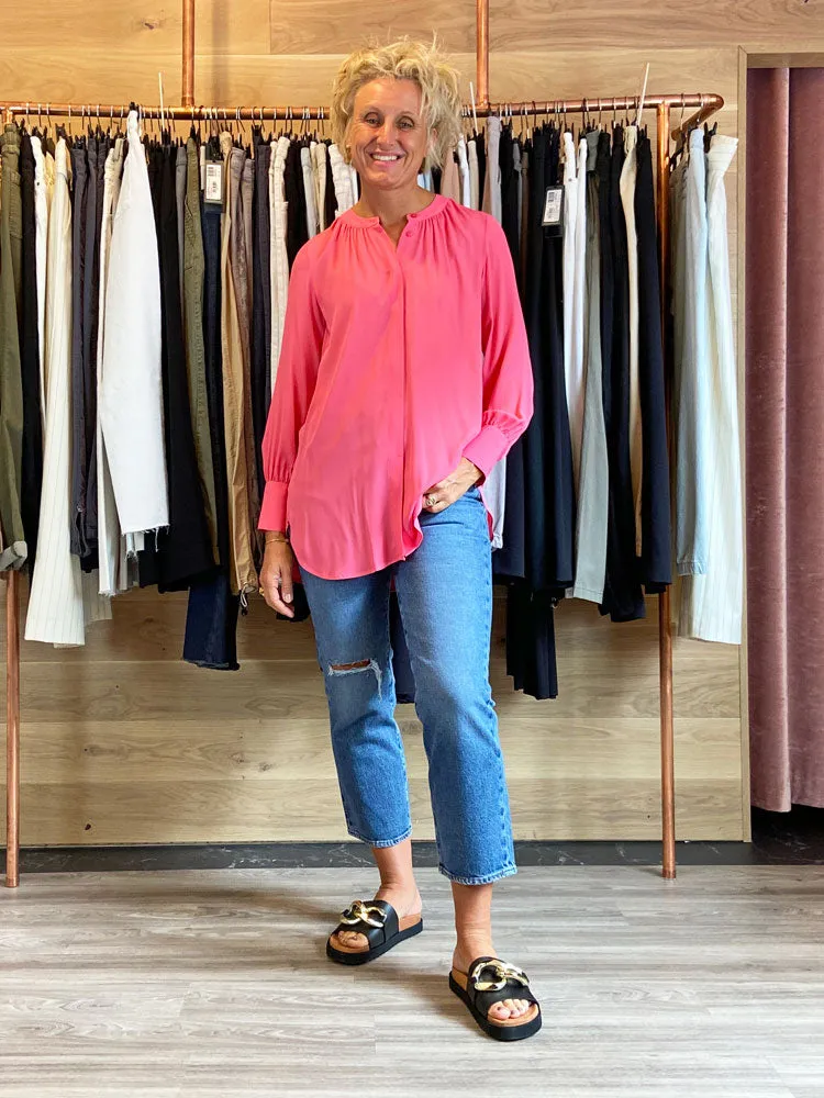 Riani Long Collarless Shirt Rose