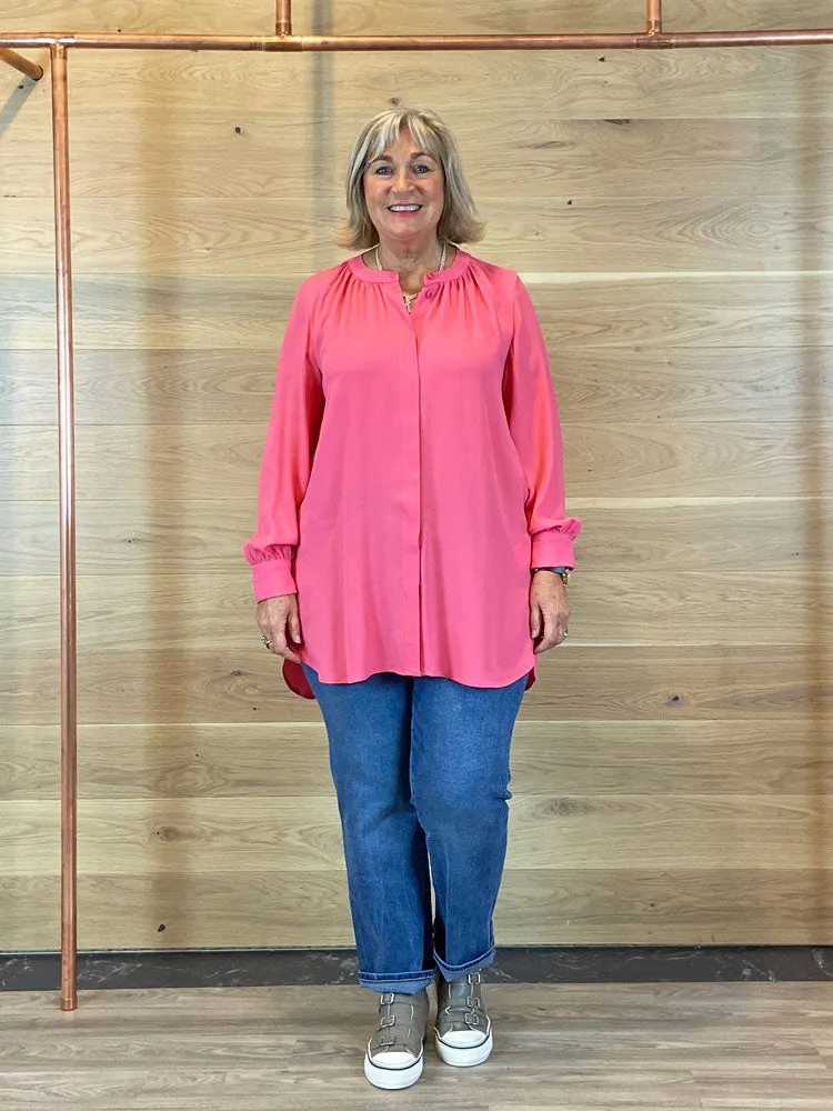 Riani Long Collarless Shirt Rose