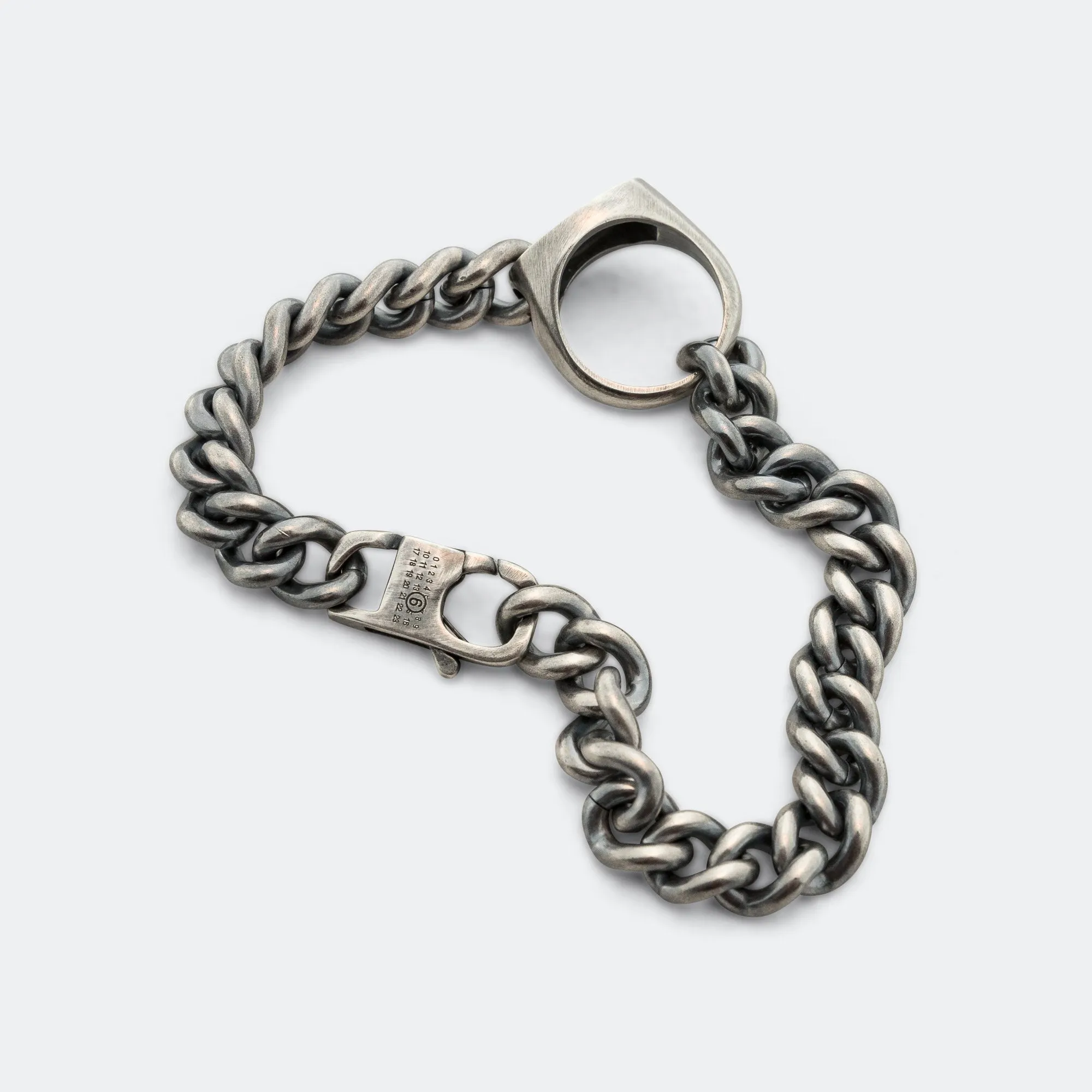 Ring Link Curb Bracelet - Silver Toned Brass