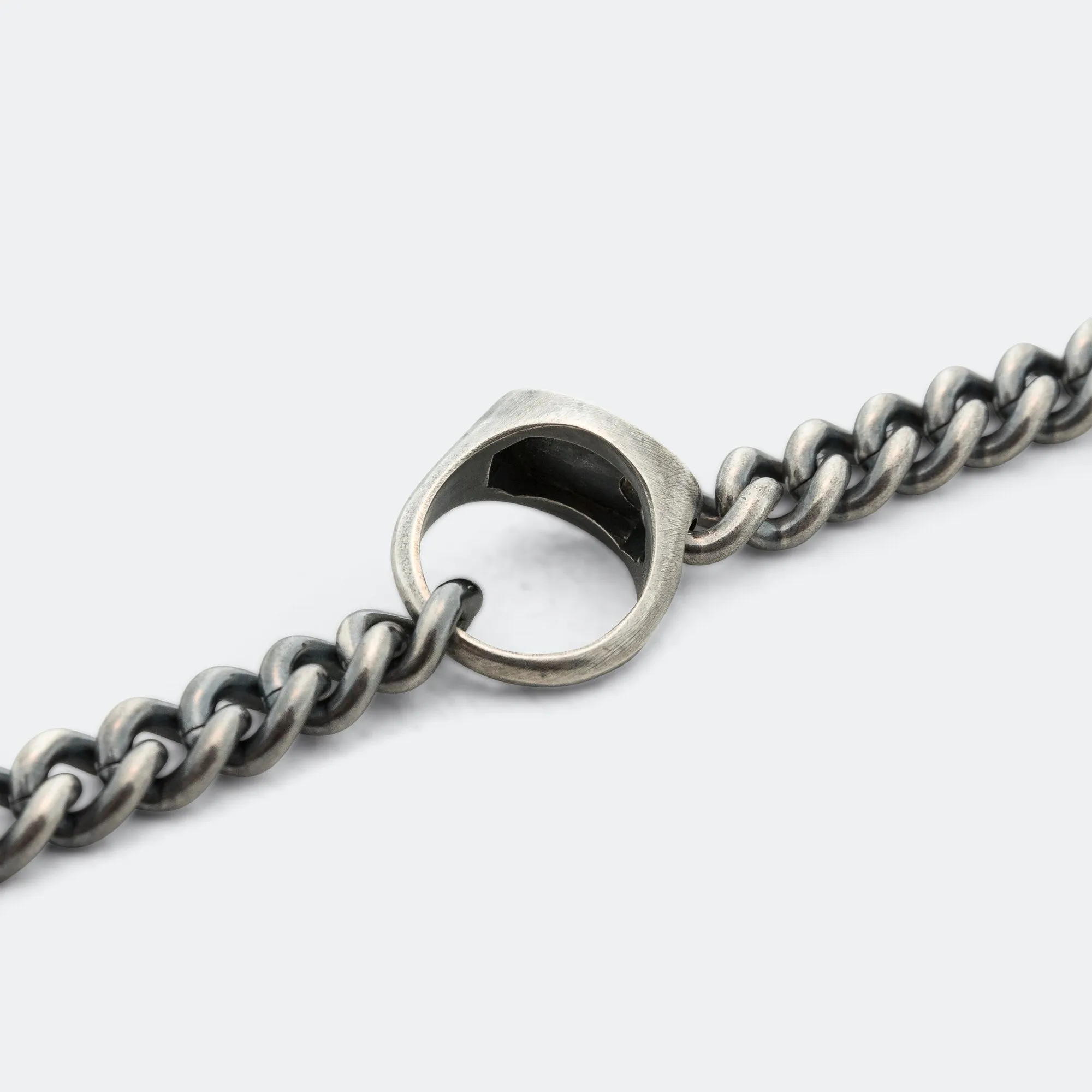 Ring Link Curb Bracelet - Silver Toned Brass