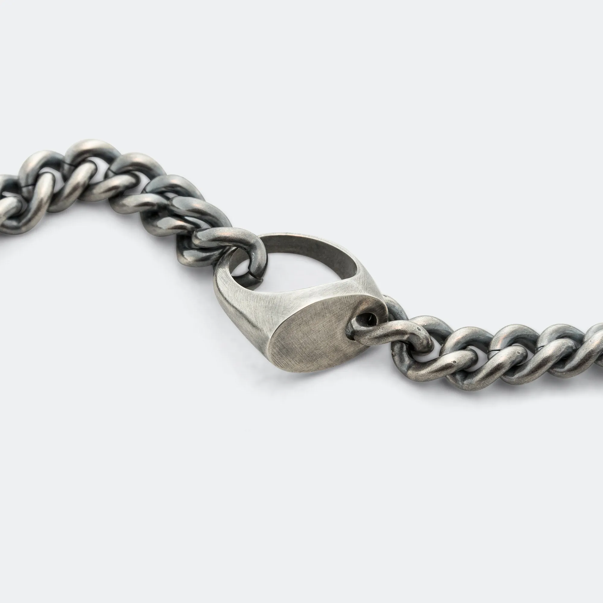 Ring Link Curb Bracelet - Silver Toned Brass
