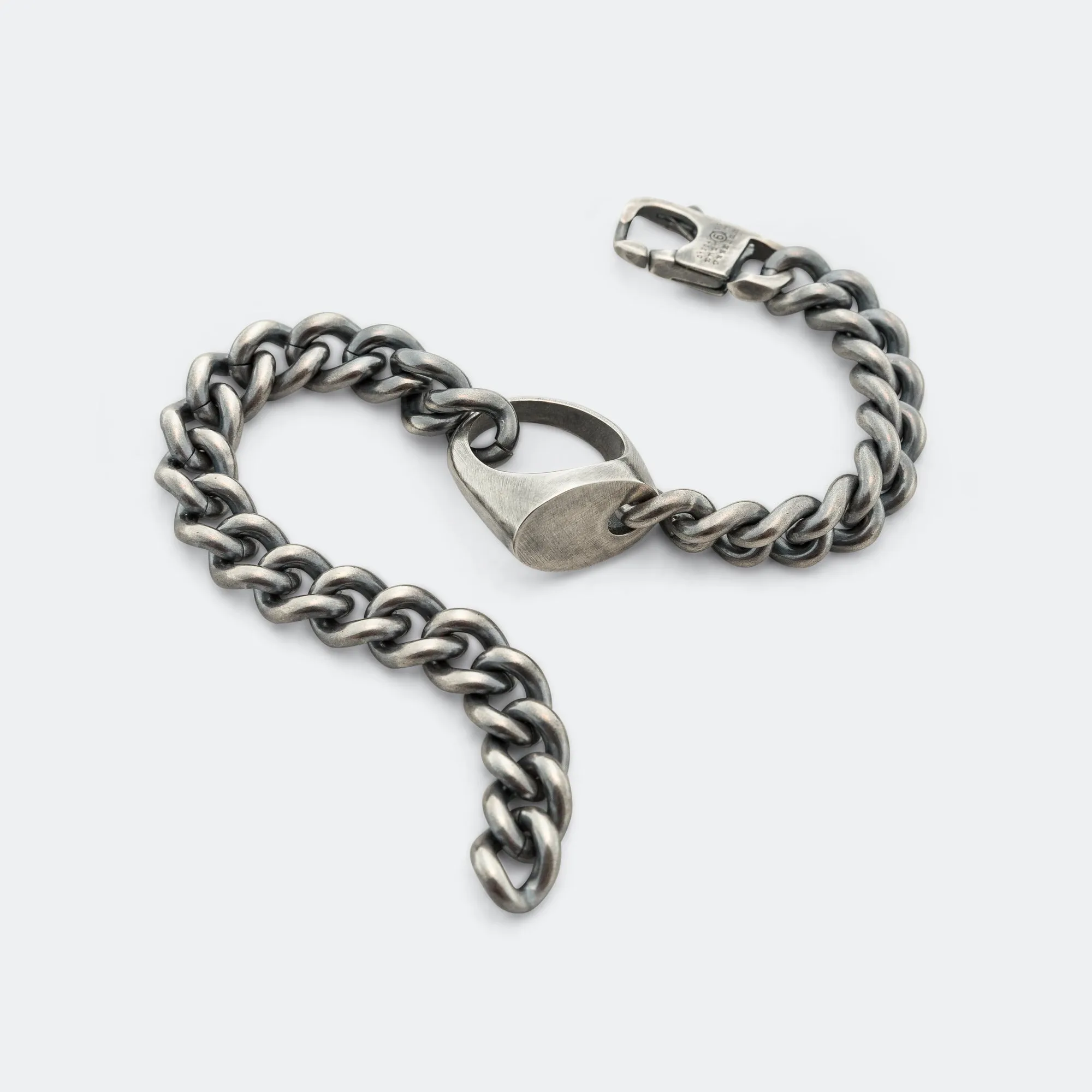 Ring Link Curb Bracelet - Silver Toned Brass