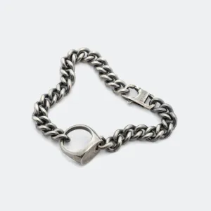 Ring Link Curb Bracelet - Silver Toned Brass