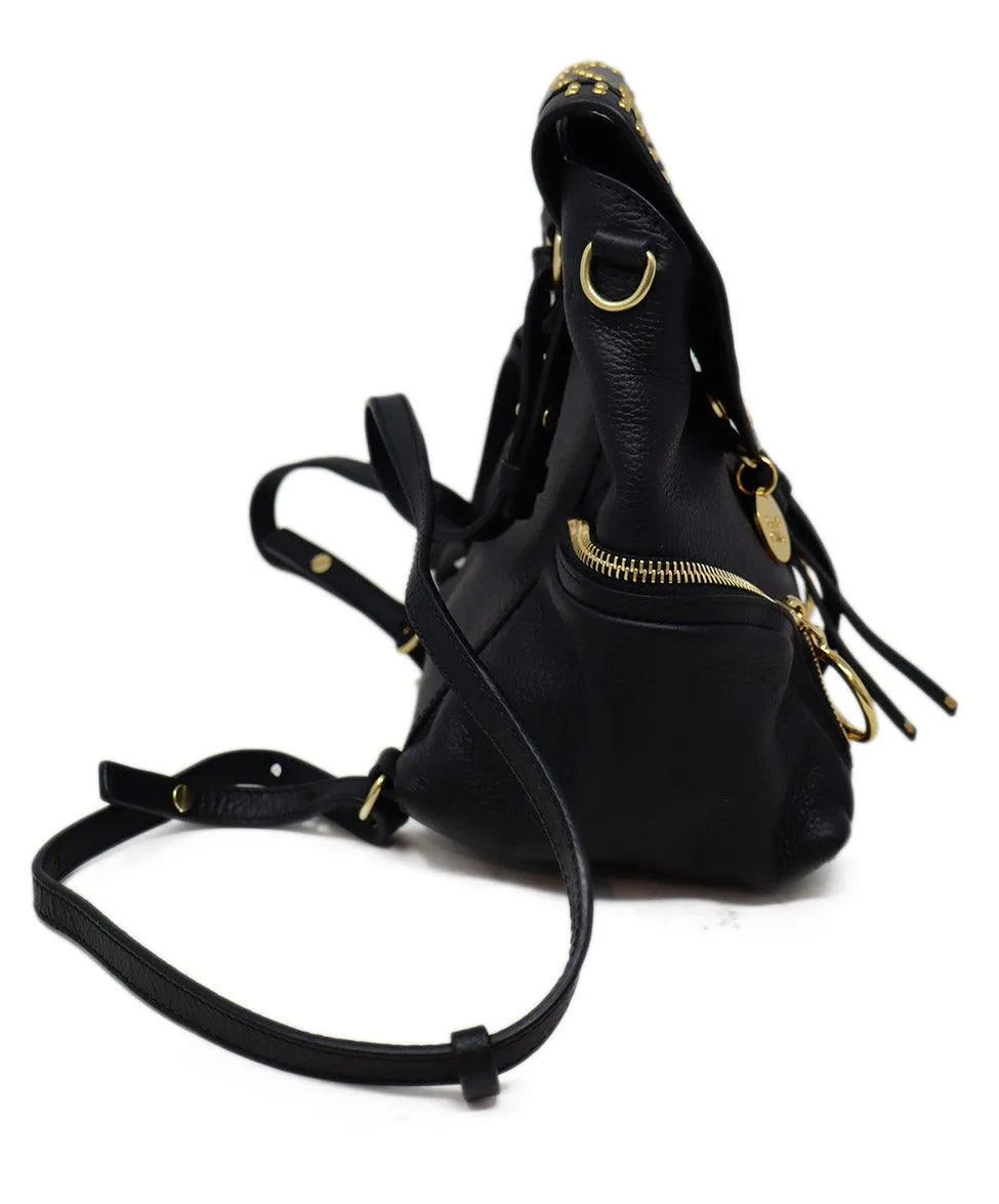 See By Chloe Black Leather & Gold Studded Backpack