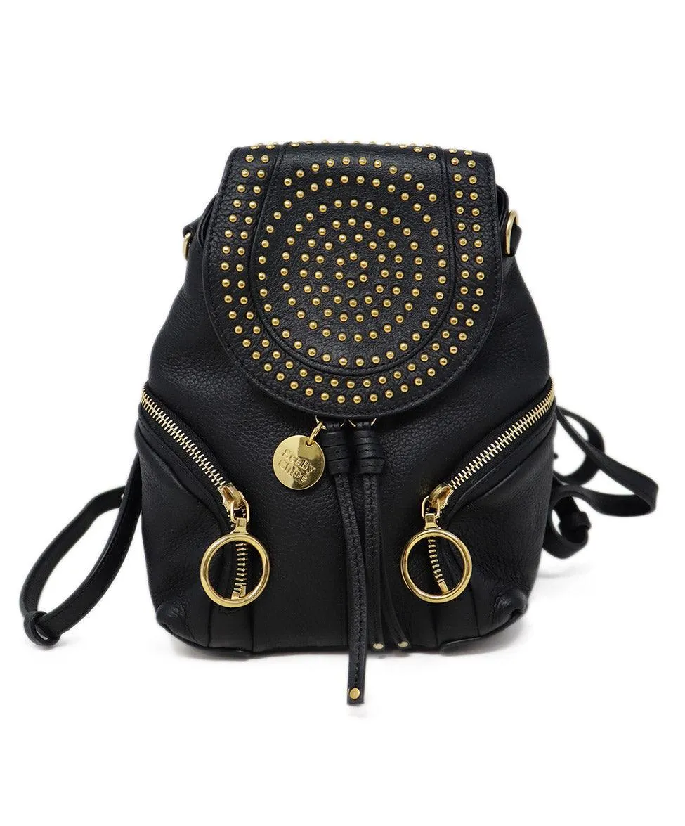 See By Chloe Black Leather & Gold Studded Backpack
