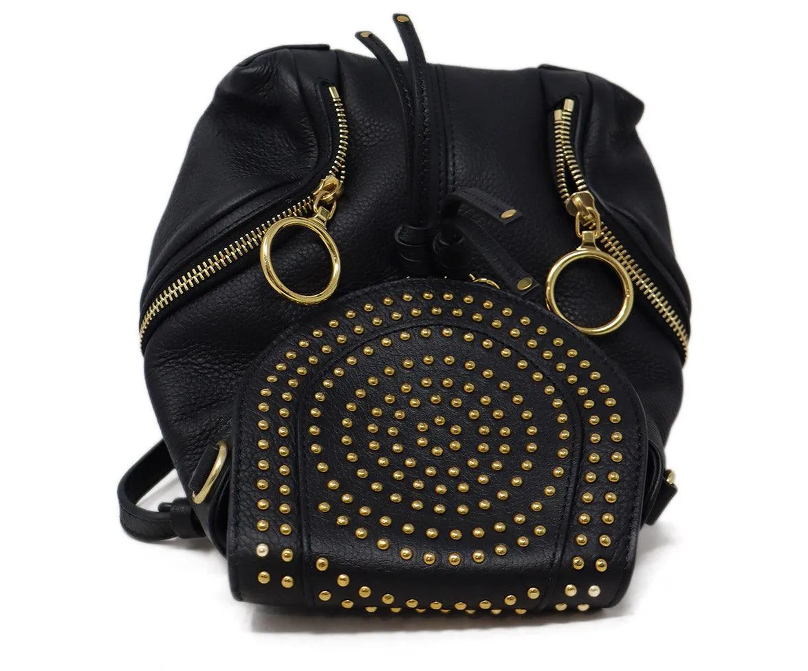 See By Chloe Black Leather & Gold Studded Backpack