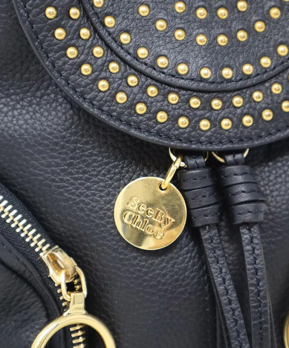See By Chloe Black Leather & Gold Studded Backpack
