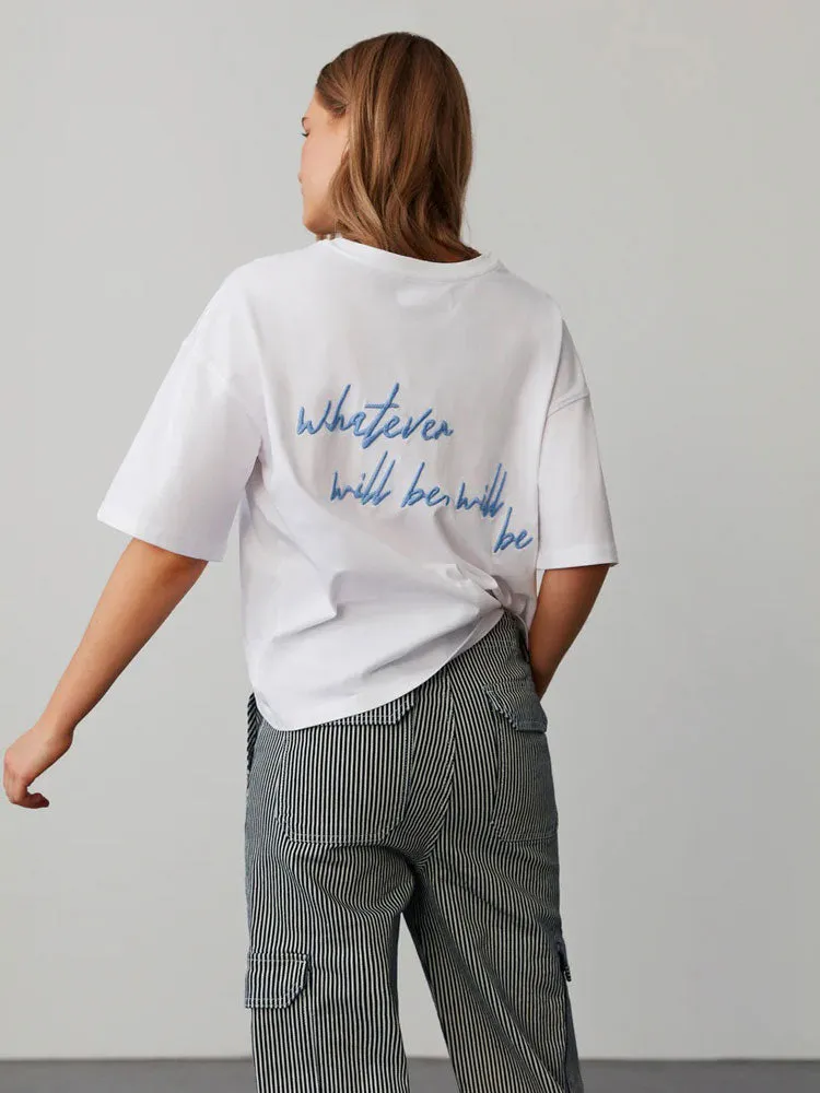 Sofie Schnoor Embroidered T-Shirt White & Bright Blue