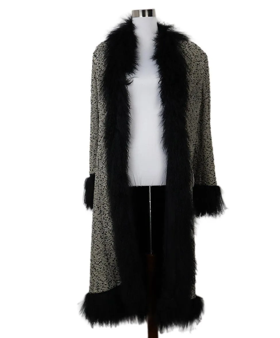 St. John B&W Knit & Lamb Fur Coat sz 12