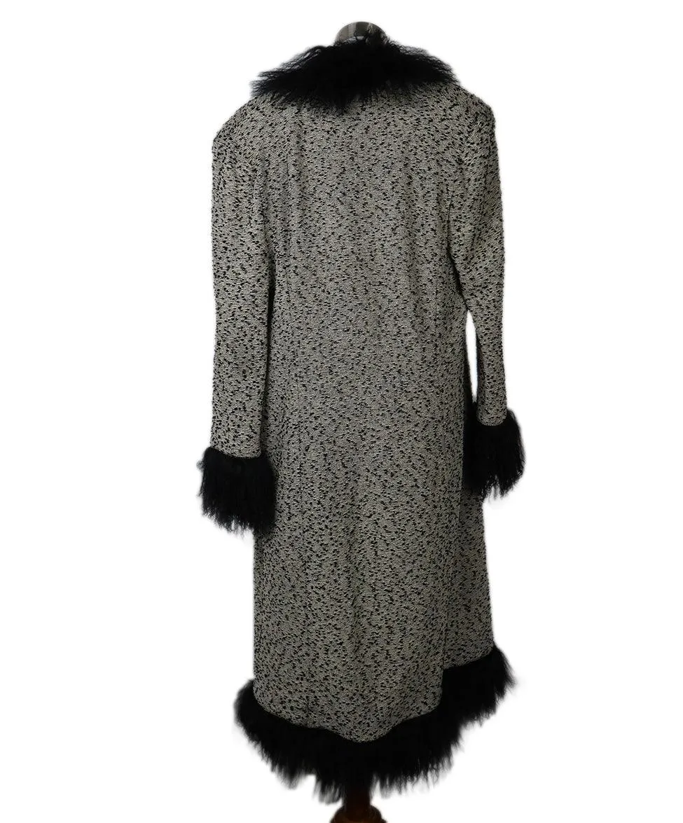 St. John B&W Knit & Lamb Fur Coat sz 12