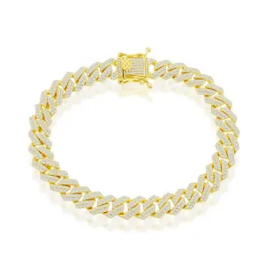 Sterling Silver 8mm Micro Pave Monaco Bracelet -  Gold Plated
