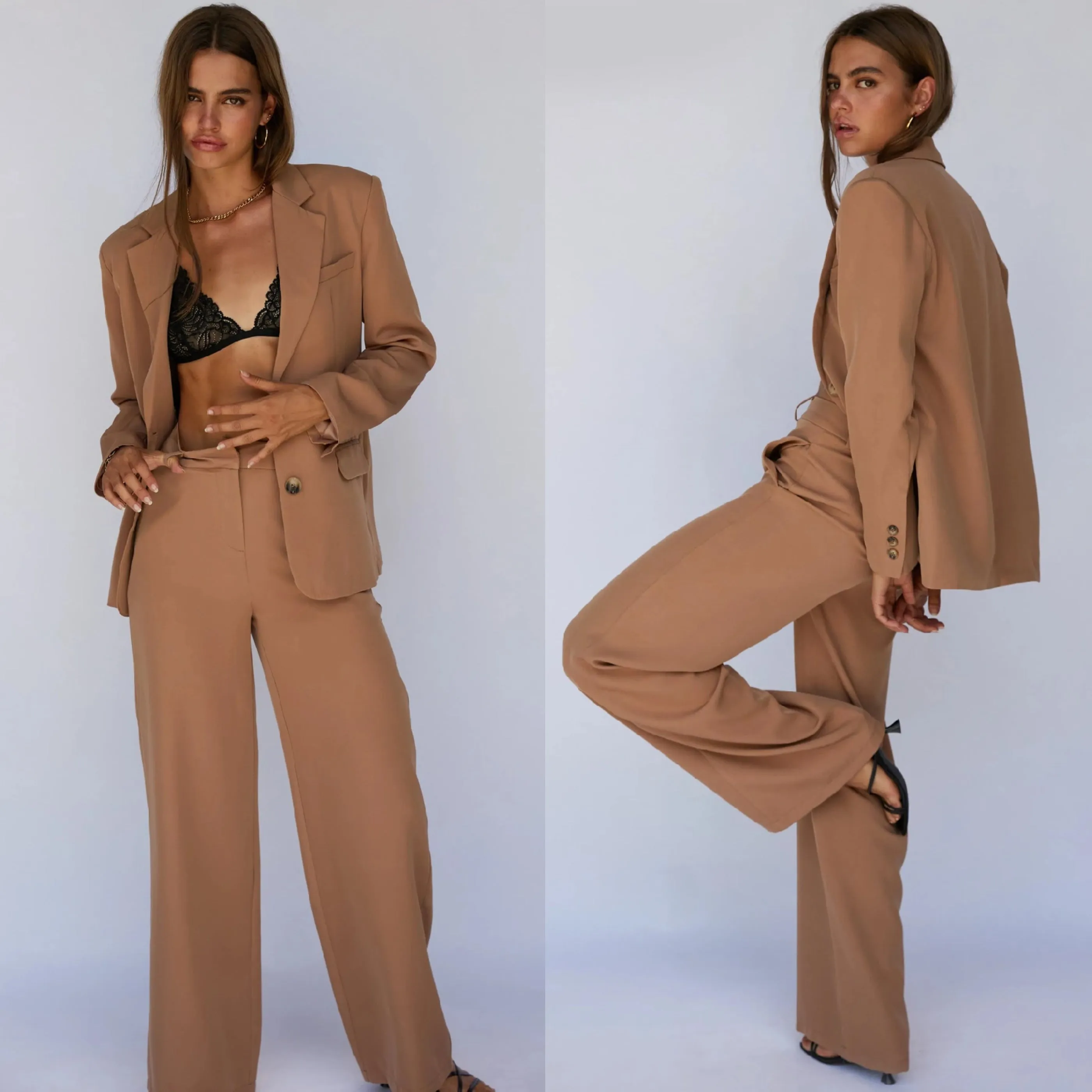 SUNDAYS THE LABEL Womens Axel Suit Pant Tan
