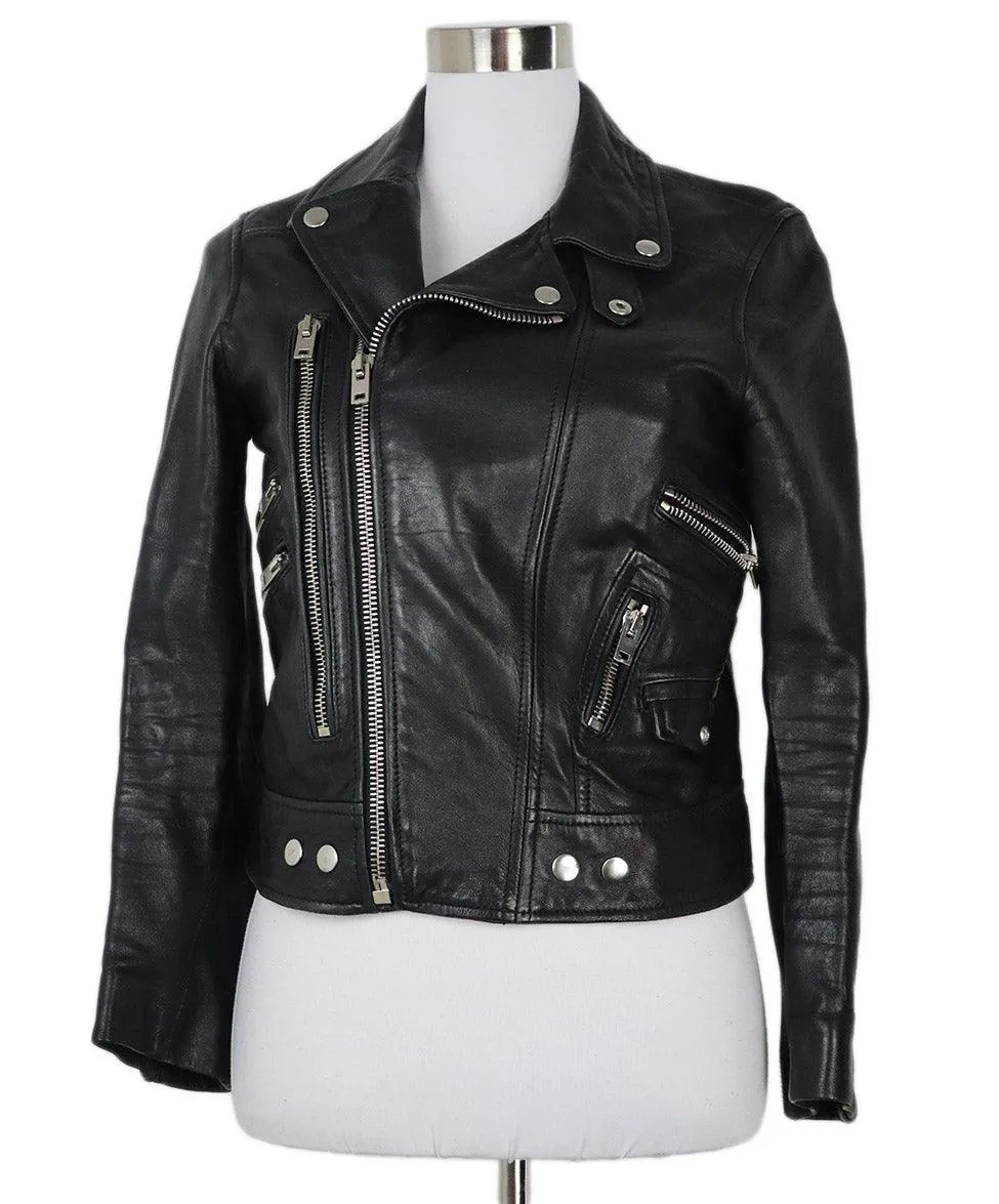 The Kooples Black Leather Motorcycle Jacket sz 4