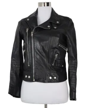 The Kooples Black Leather Motorcycle Jacket sz 4