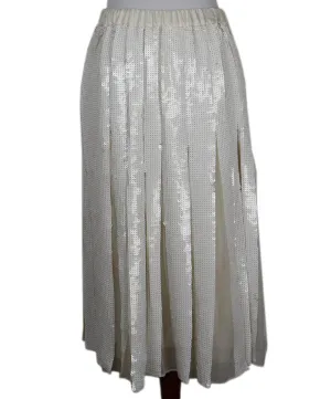 Tibi White Sequin Pleated Silk Skirt sz 6