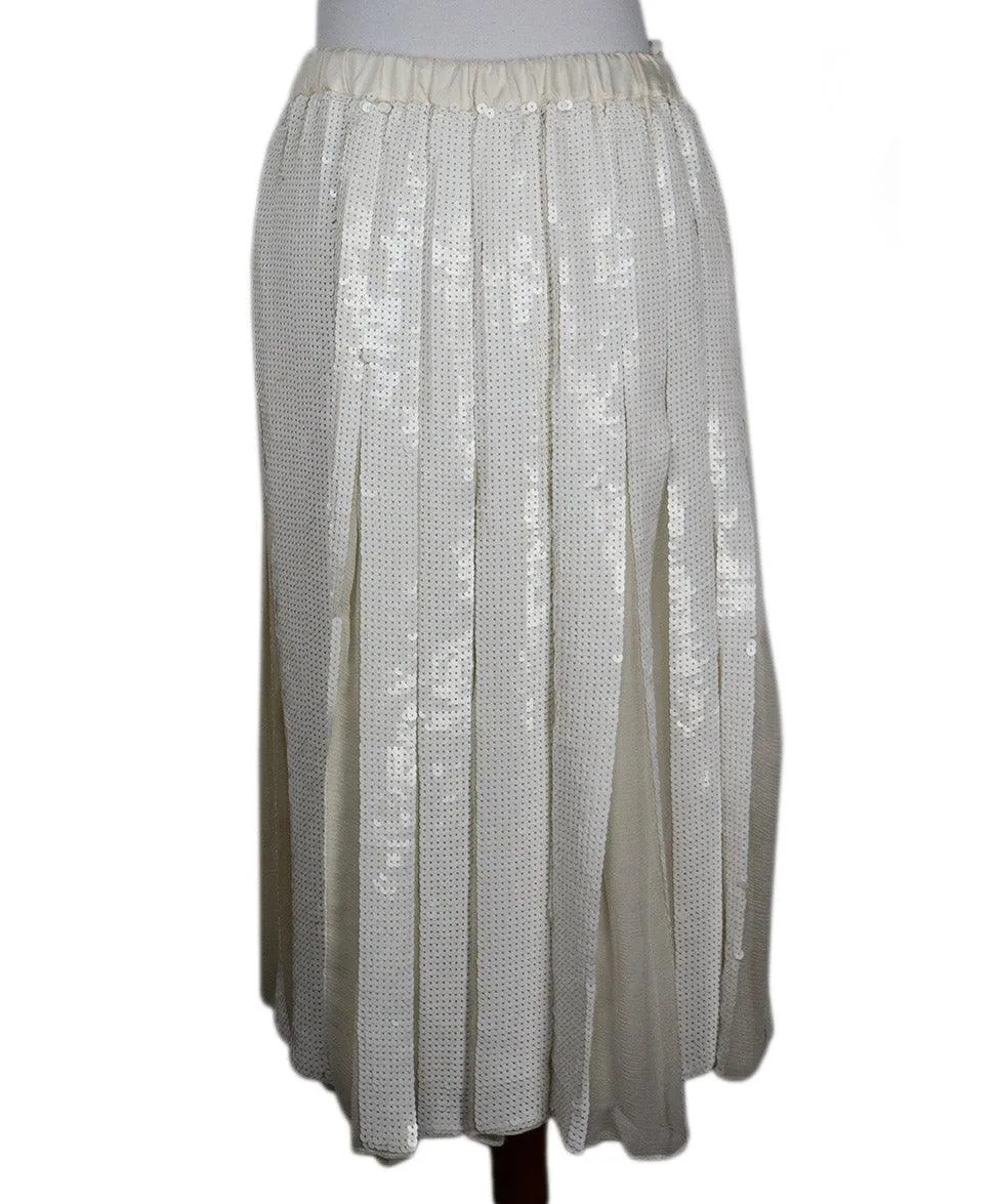 Tibi White Sequin Pleated Silk Skirt sz 6