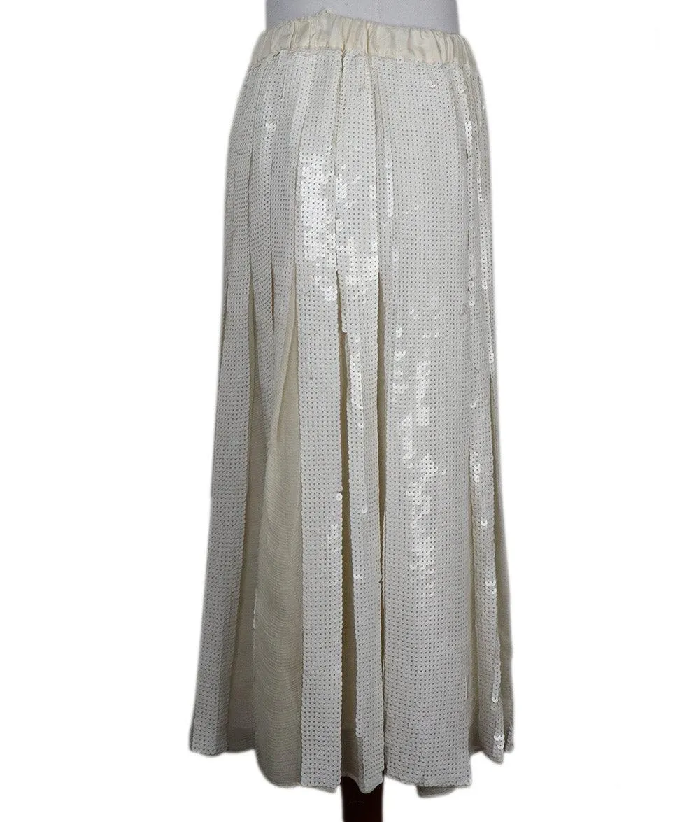 Tibi White Sequin Pleated Silk Skirt sz 6