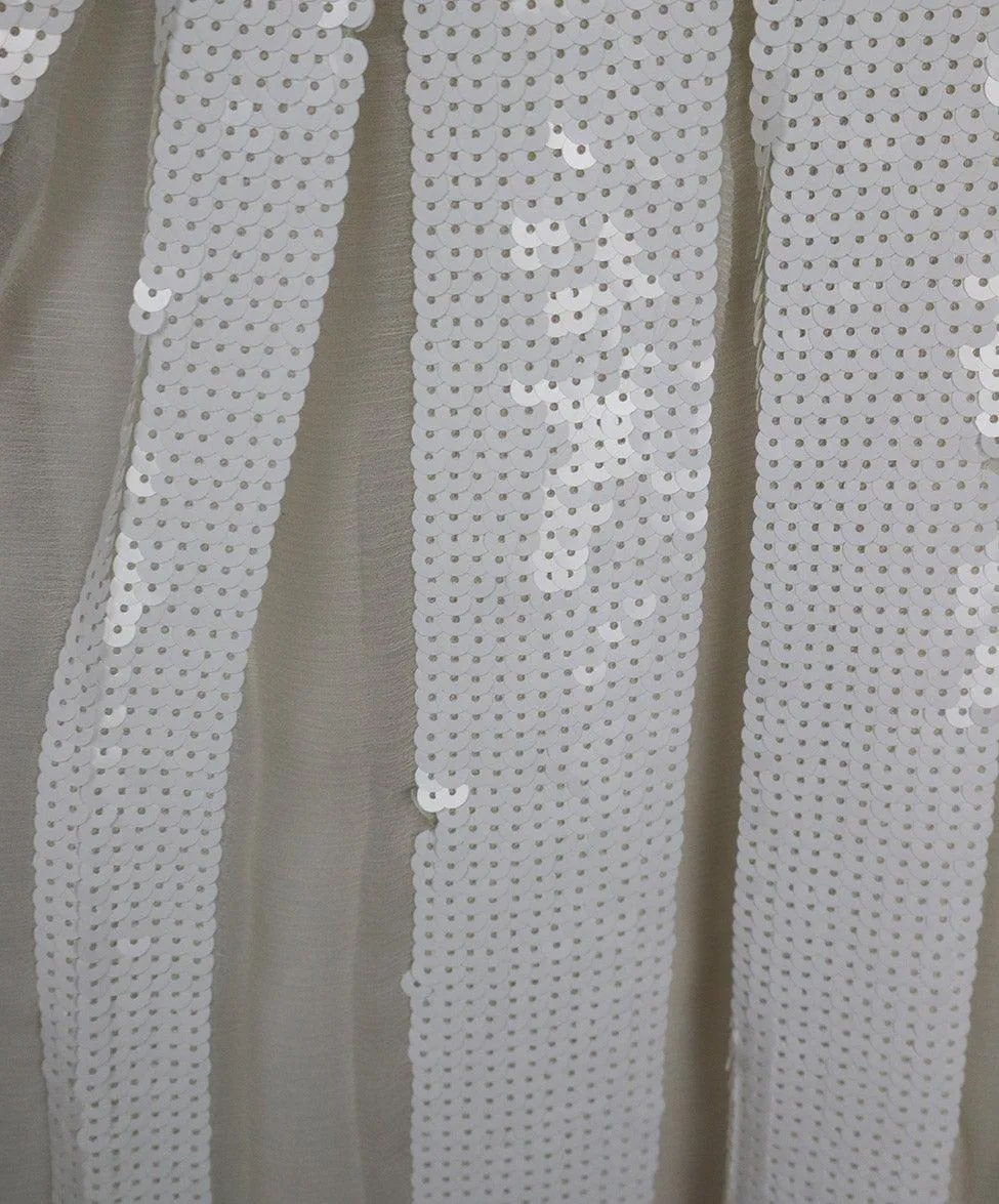 Tibi White Sequin Pleated Silk Skirt sz 6