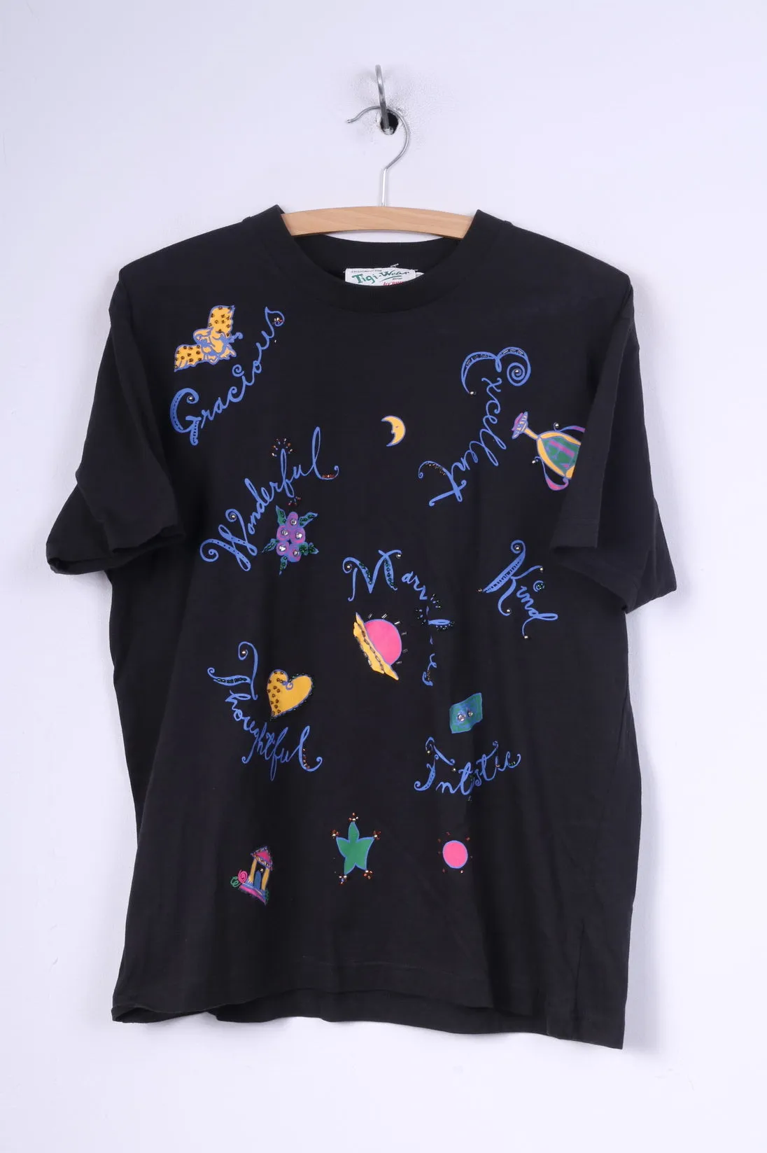 Tigi-Wear by Rinku Womens One Size T-Shirt Graphic Black Cotton Top