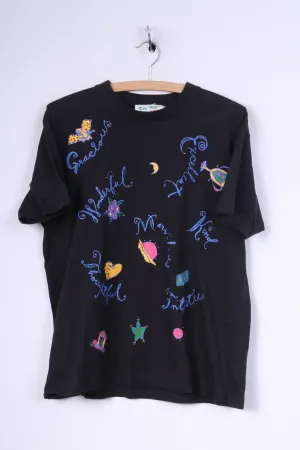 Tigi-Wear by Rinku Womens One Size T-Shirt Graphic Black Cotton Top