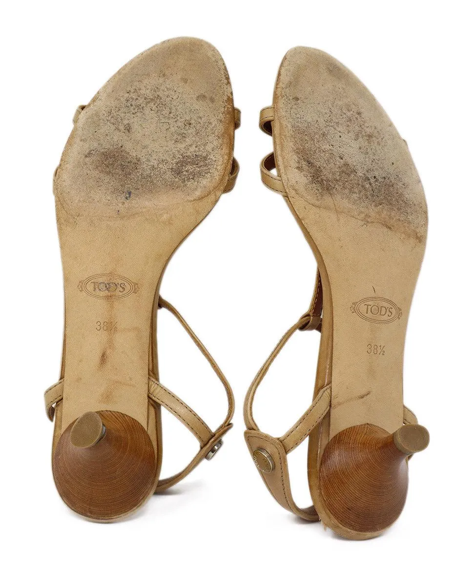 Tod's Tan Leather Heeled Sandals sz 8.5