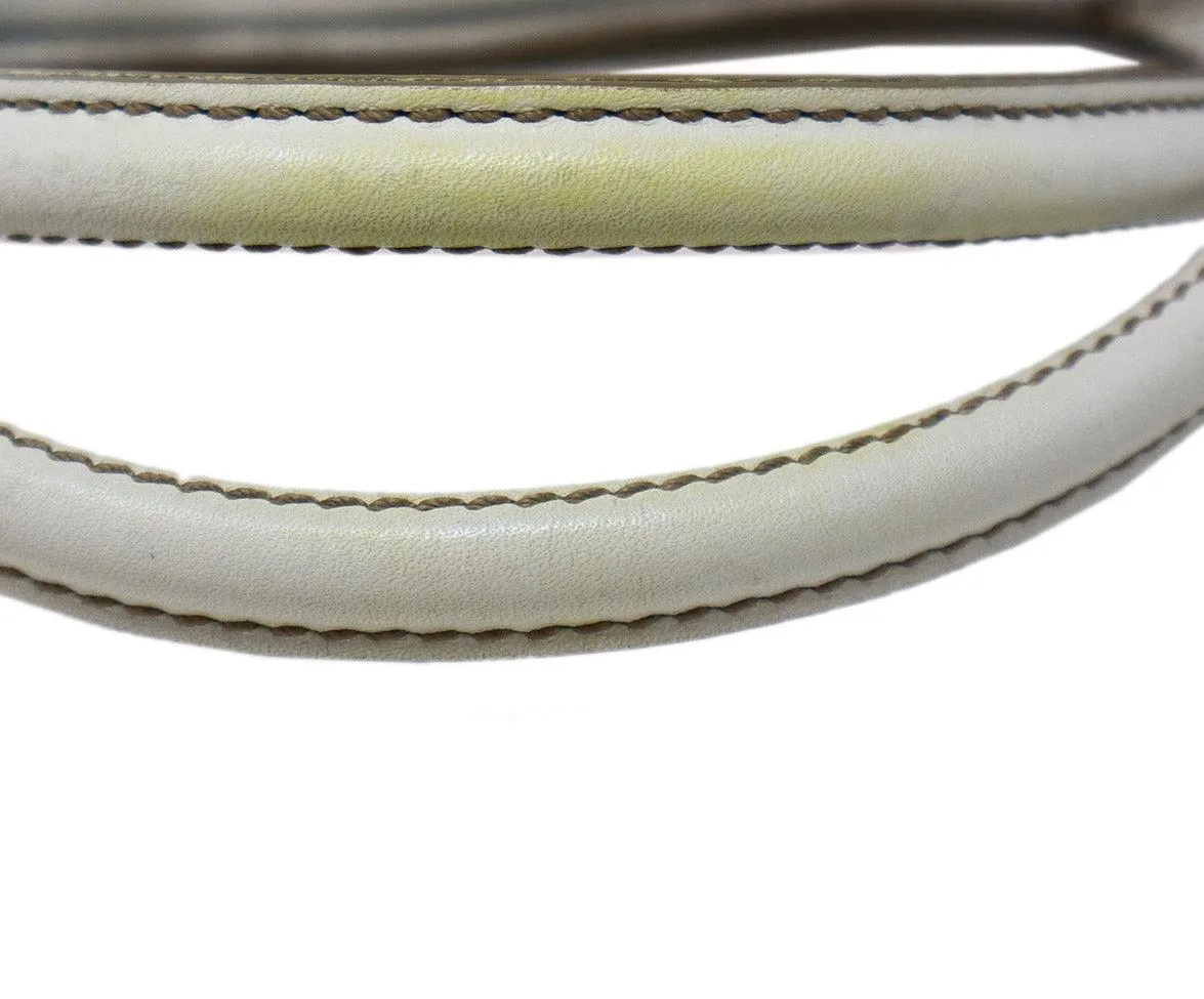 Tod's White Leather Brown Stitching Shoulder Bag