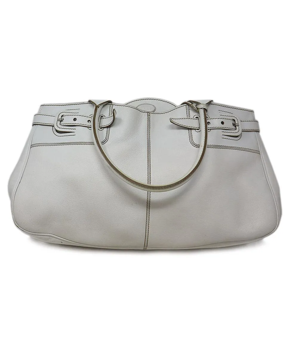 Tod's White Leather Brown Stitching Shoulder Bag