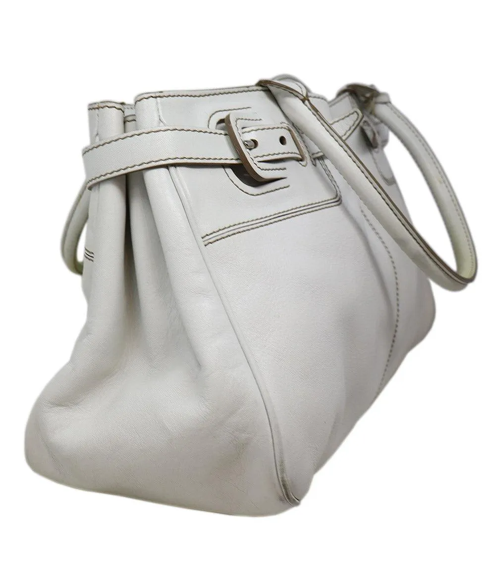 Tod's White Leather Brown Stitching Shoulder Bag