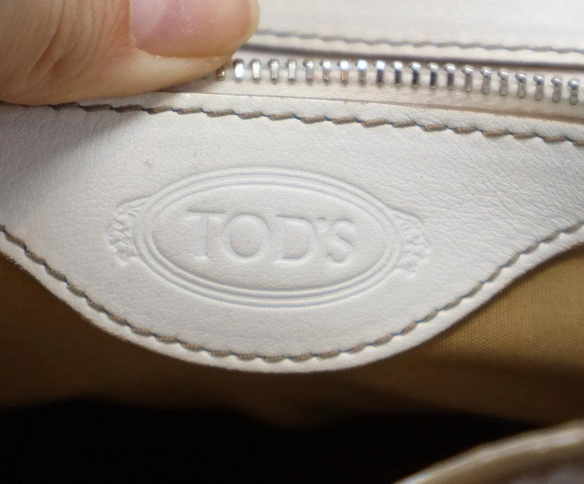 Tod's White Leather Brown Stitching Shoulder Bag
