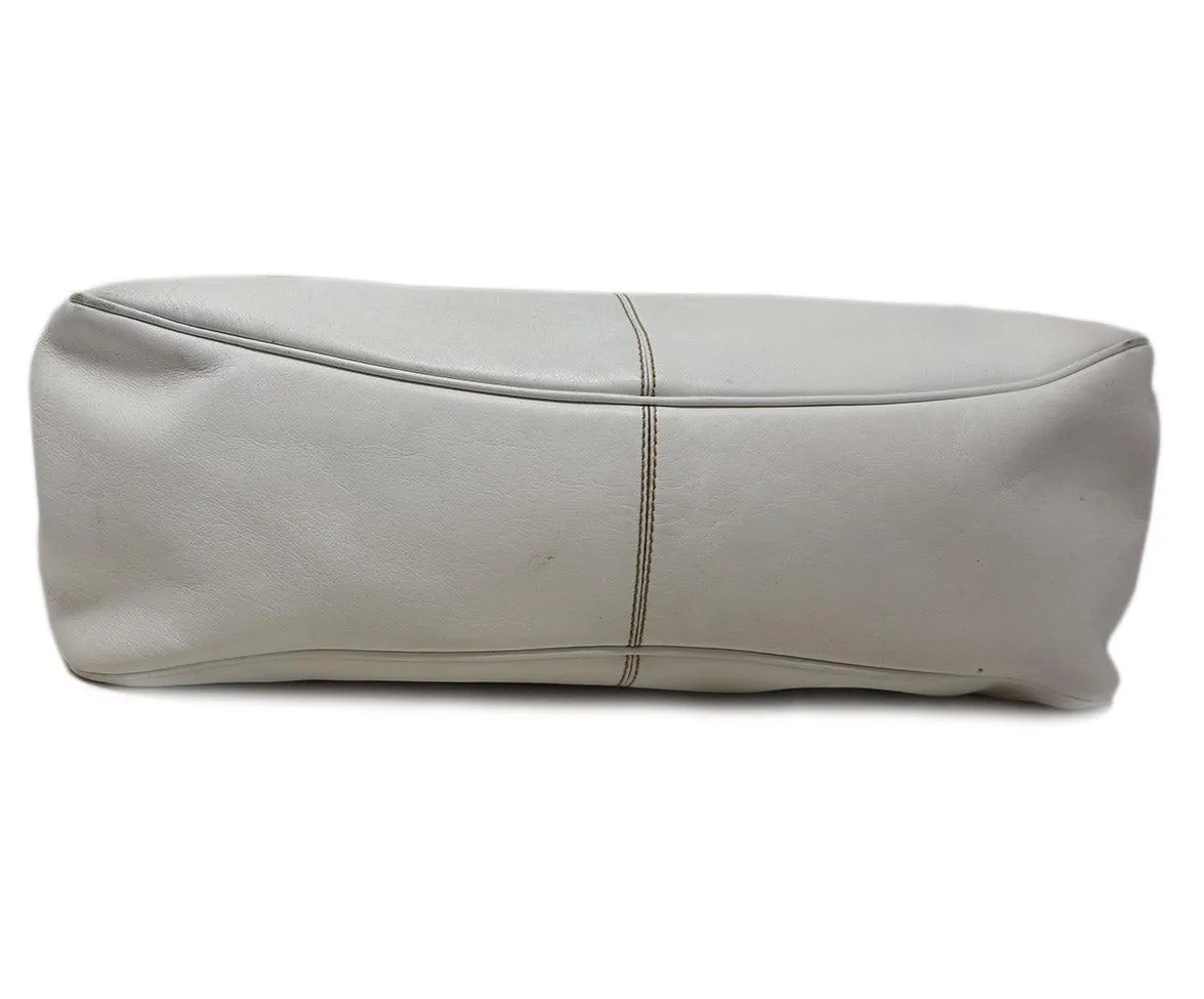 Tod's White Leather Brown Stitching Shoulder Bag
