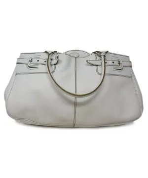 Tod's White Leather Brown Stitching Shoulder Bag