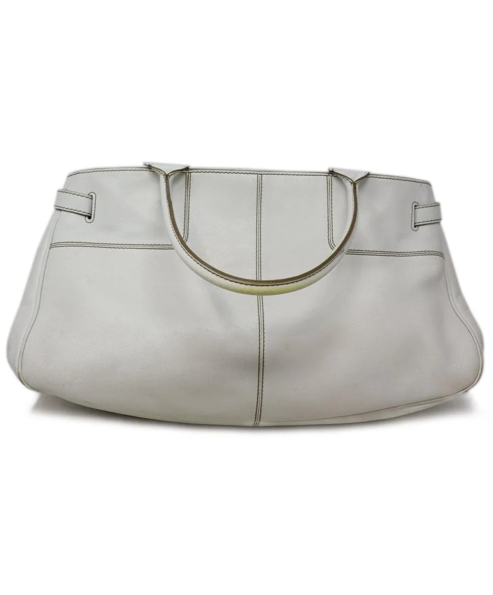 Tod's White Leather Brown Stitching Shoulder Bag